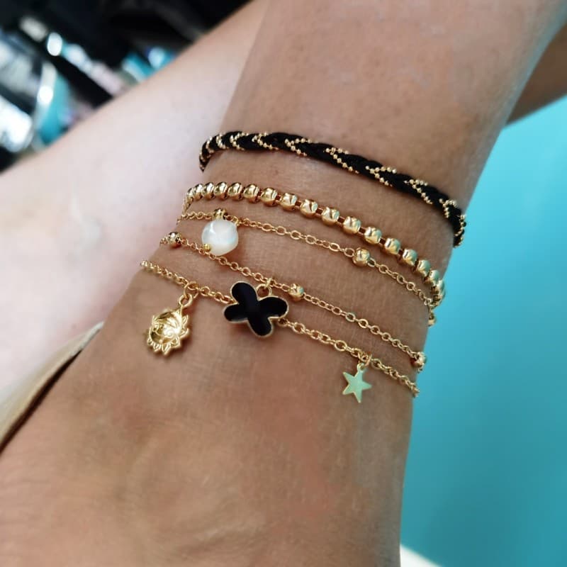 Bransoletka na stopę 5w1 złota koraliki