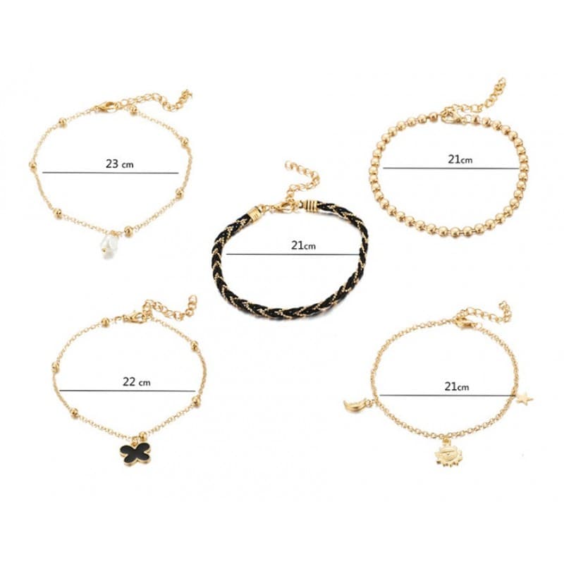 Bransoletka na stopę 5w1 złota koraliki