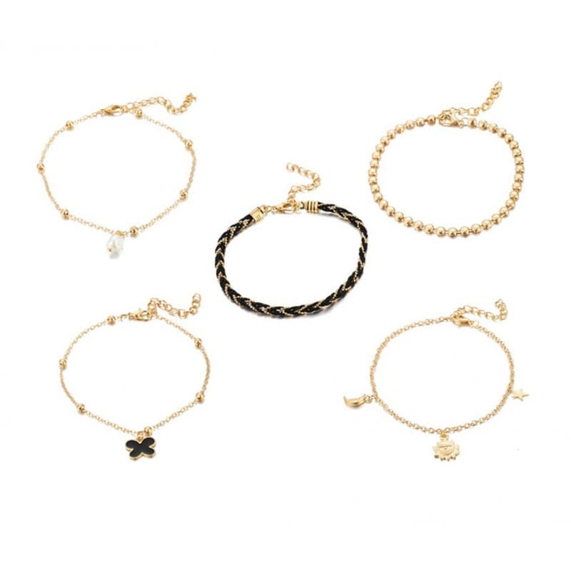 Bransoletka na stopę 5w1 złota koraliki