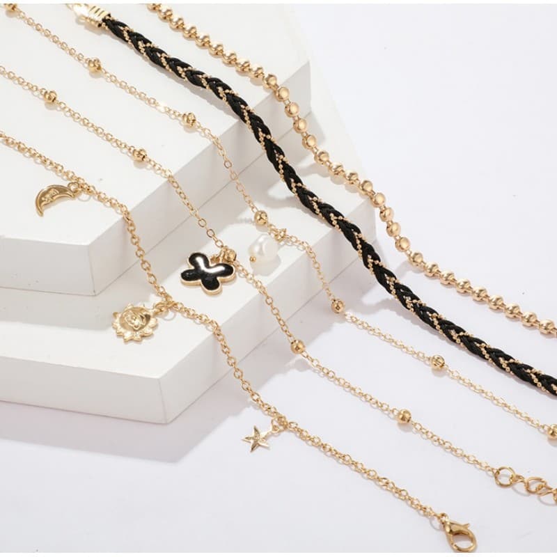 Bransoletka na stopę 5w1 złota koraliki