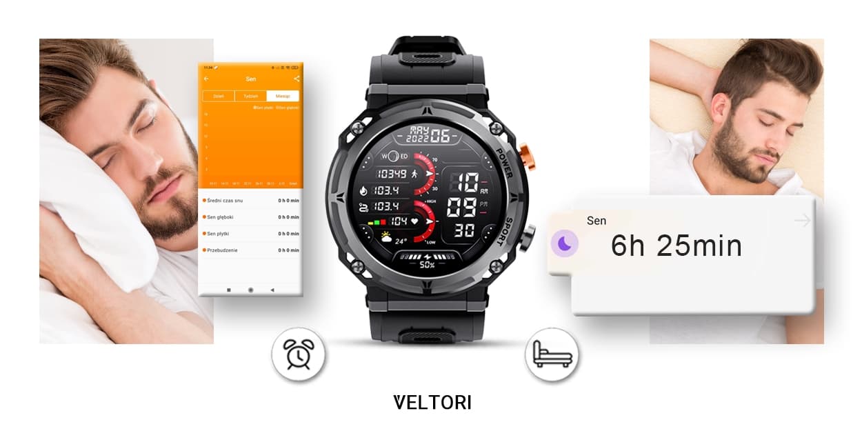 Smartwatch VELTORI VT130-1 Czarny Pasek Silikonowy